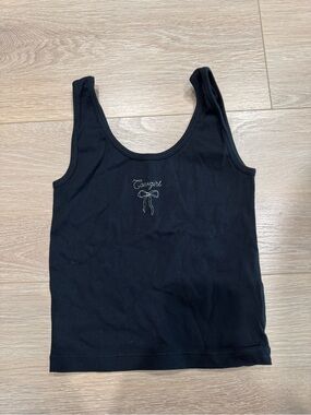 Brunette The Label Black Scoop Tank with Embroidered "Cowgirl"